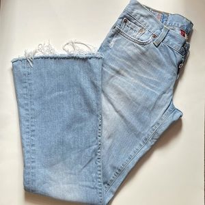 Light washed low rise flared jeans